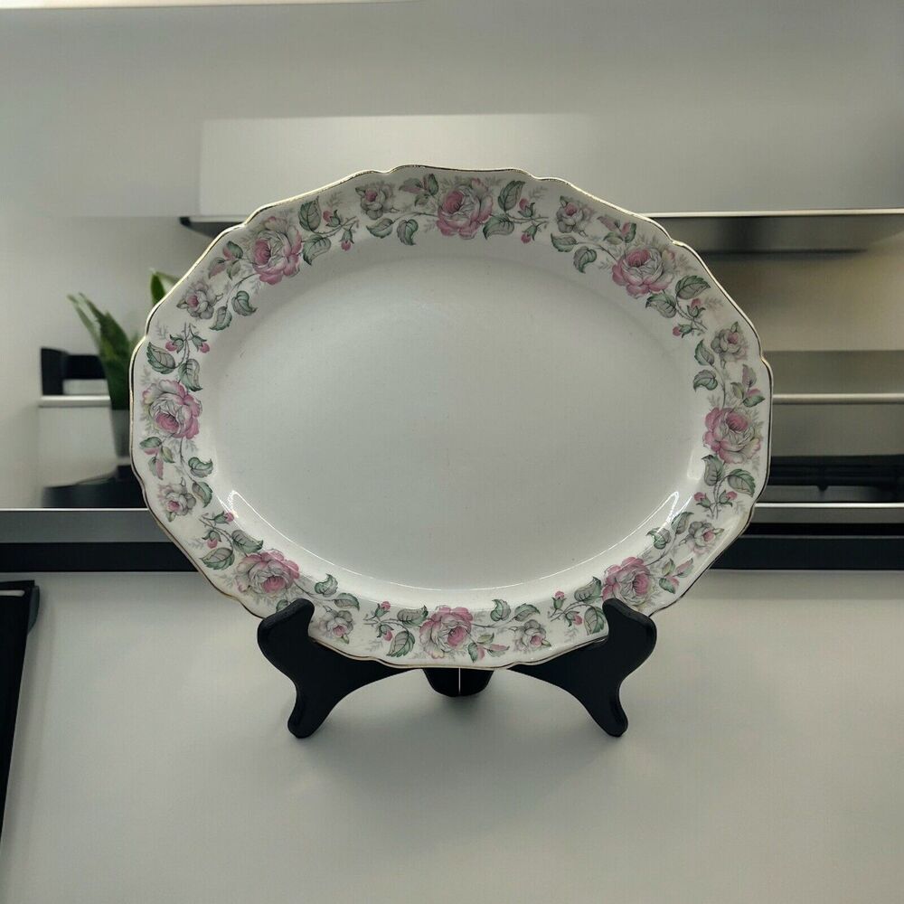 HALLMARK CANONSBURG Vintage Queen’s Rose 22 KT Gold Rim 13” X 10” Platter